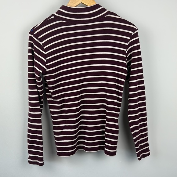 L.L. Bean 1/4 Zip Burgundy Stripped Sweater - Picture 6 of 6